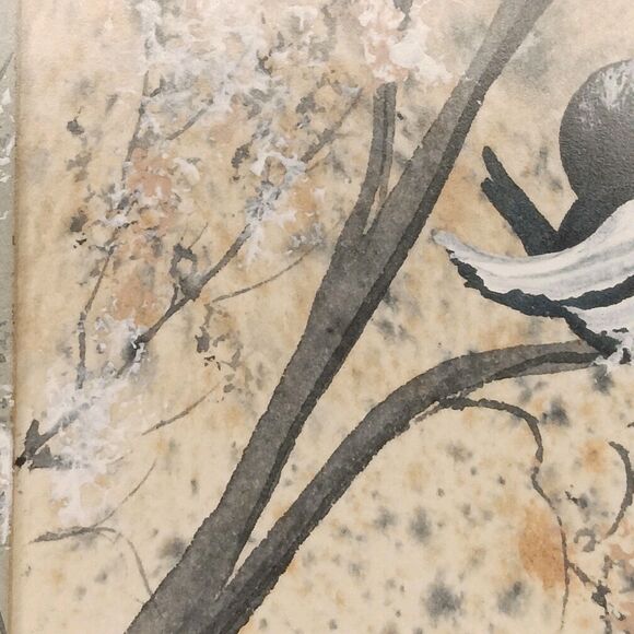 Painting Black & White Birds On Tree Branch Extending To Matt Signed Smethers - Picture 11 of 16